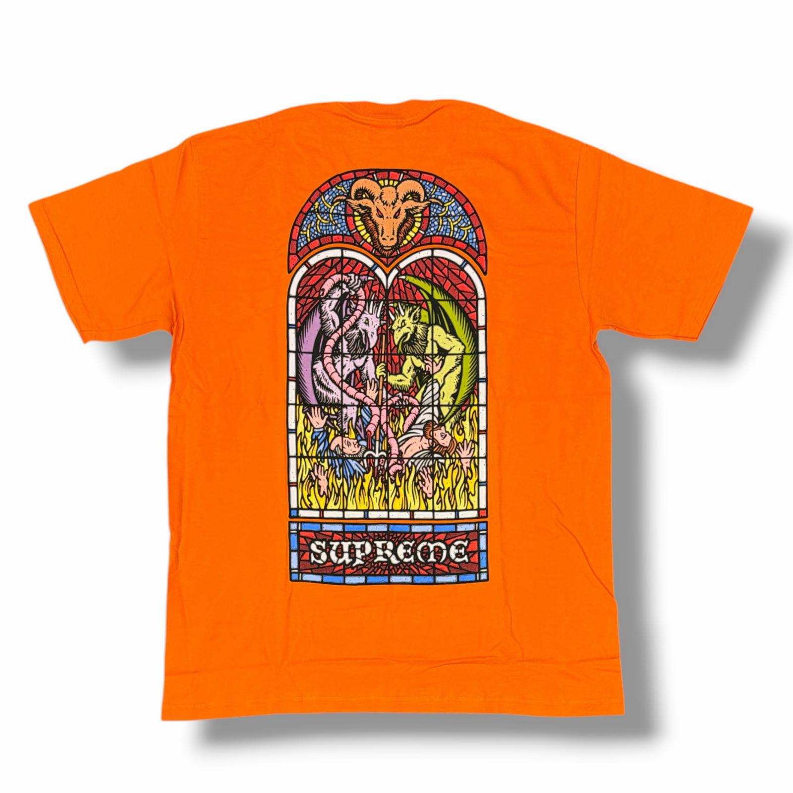 未当てはめる Supreme・シュプリーム 23AW Worship Tee 物質の状態SS ワーシップティーシャツ 半袖カットソー 大いさL オレンジ色 メンズ （10477M）【中古】