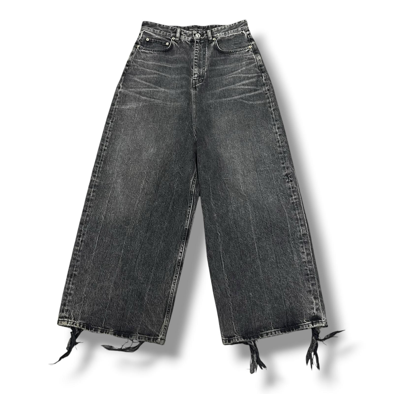 BALENCIAGA・バレンシアガ デストロイバギーロークロッチワイドデニムパンツ 物質の状態B ジーンズズボン下 697886 TBP47 大きさ24 黒いこと メンズ （15777M）【中古】