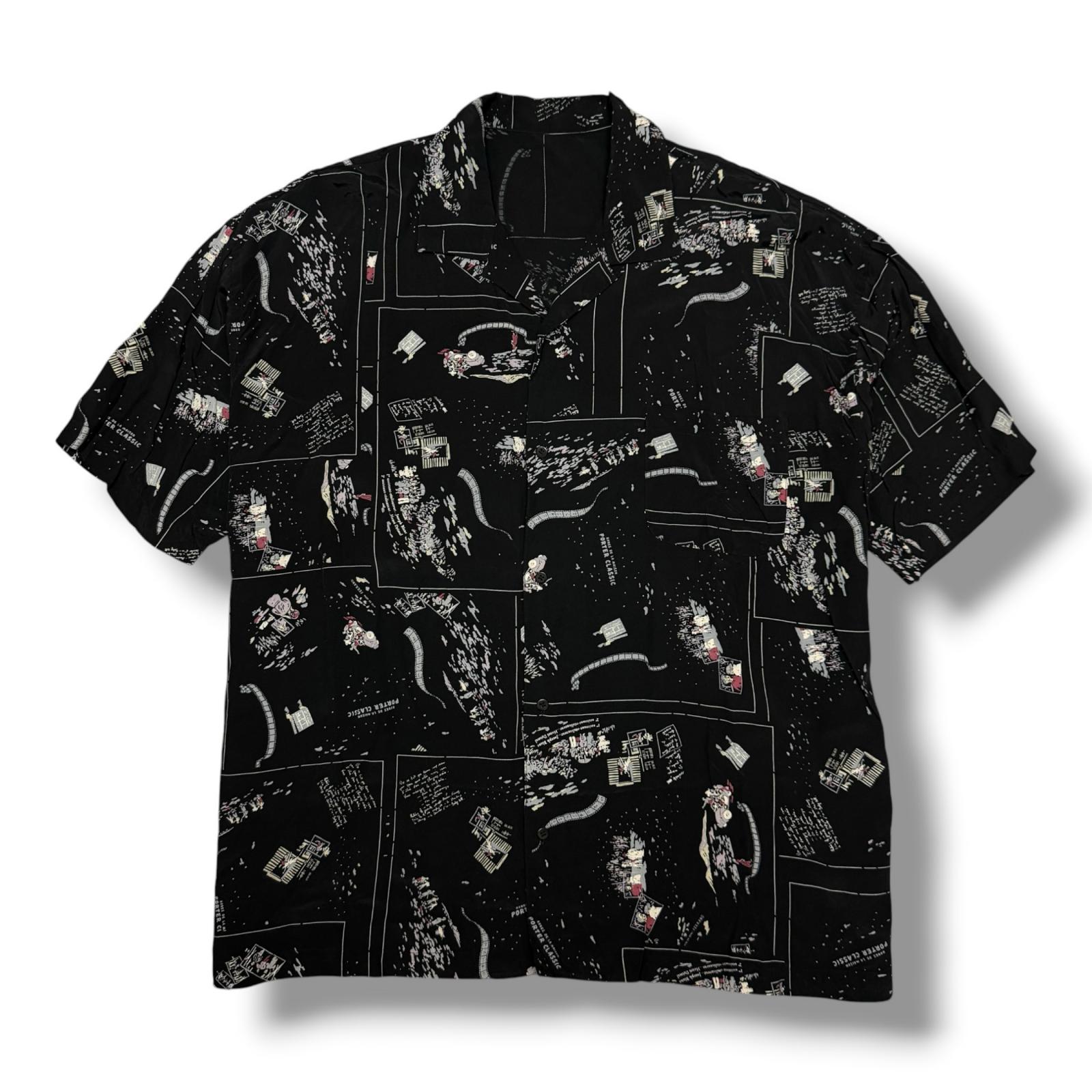 PORTER CLASSIC・ボーイ古典派音楽 ALOHA SHIRT FRENCH FILM 物質の状態A フレンチフィルムアロハシャツ ハワイアンプルオーバー 大きさXL 黒いこと メンズ （16424M）【中古】