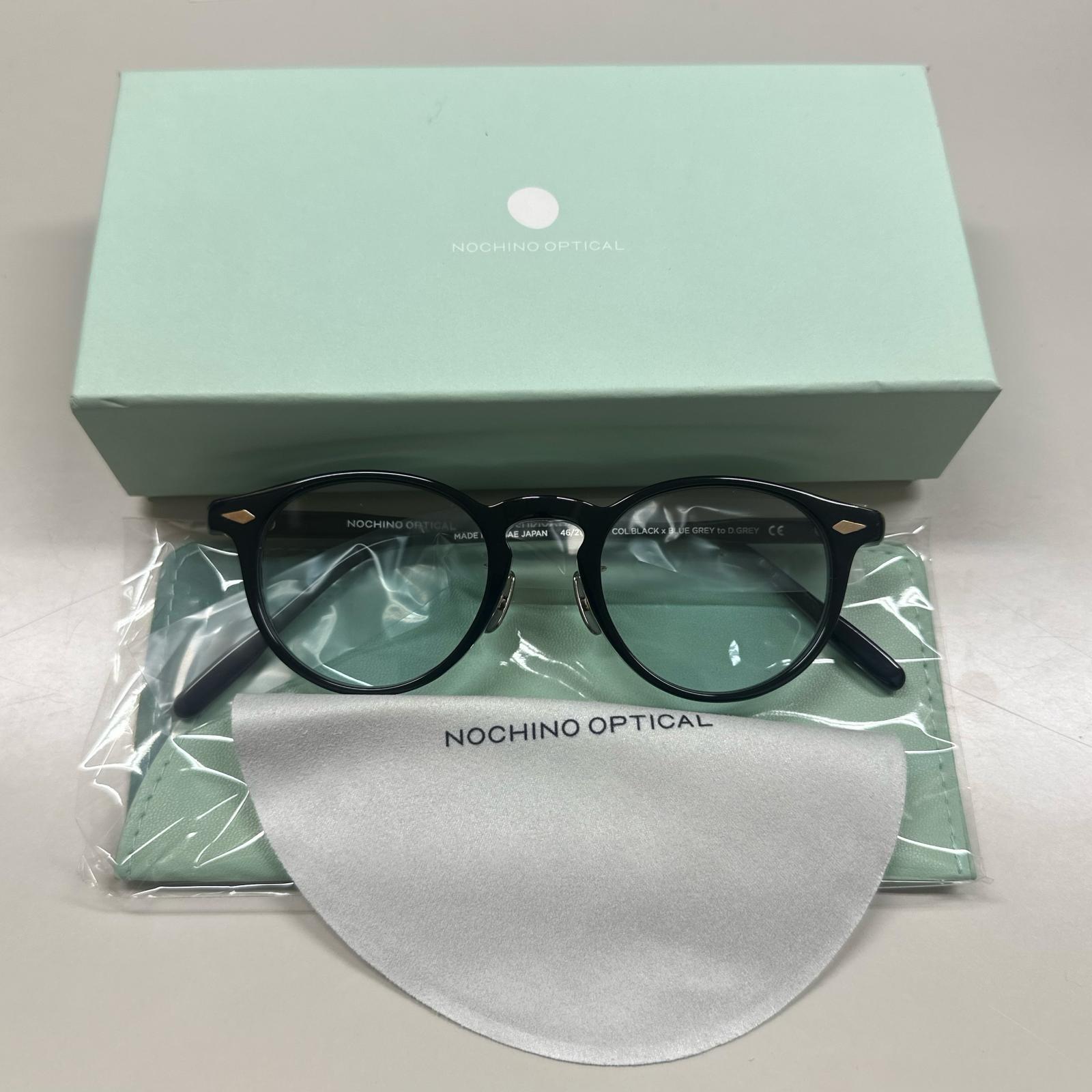 未当て嵌める ノチノオプティカル NOCHINO OPTICAL TSUKIYOMI#9 物質の状態SS 仕合わせヨミ メガネ 黒眼鏡 調光 NOCHINO-N3 大きさ46/21/144 BLACK×BLUE GREY to D.GREY メンズ （16454M）【中古】
