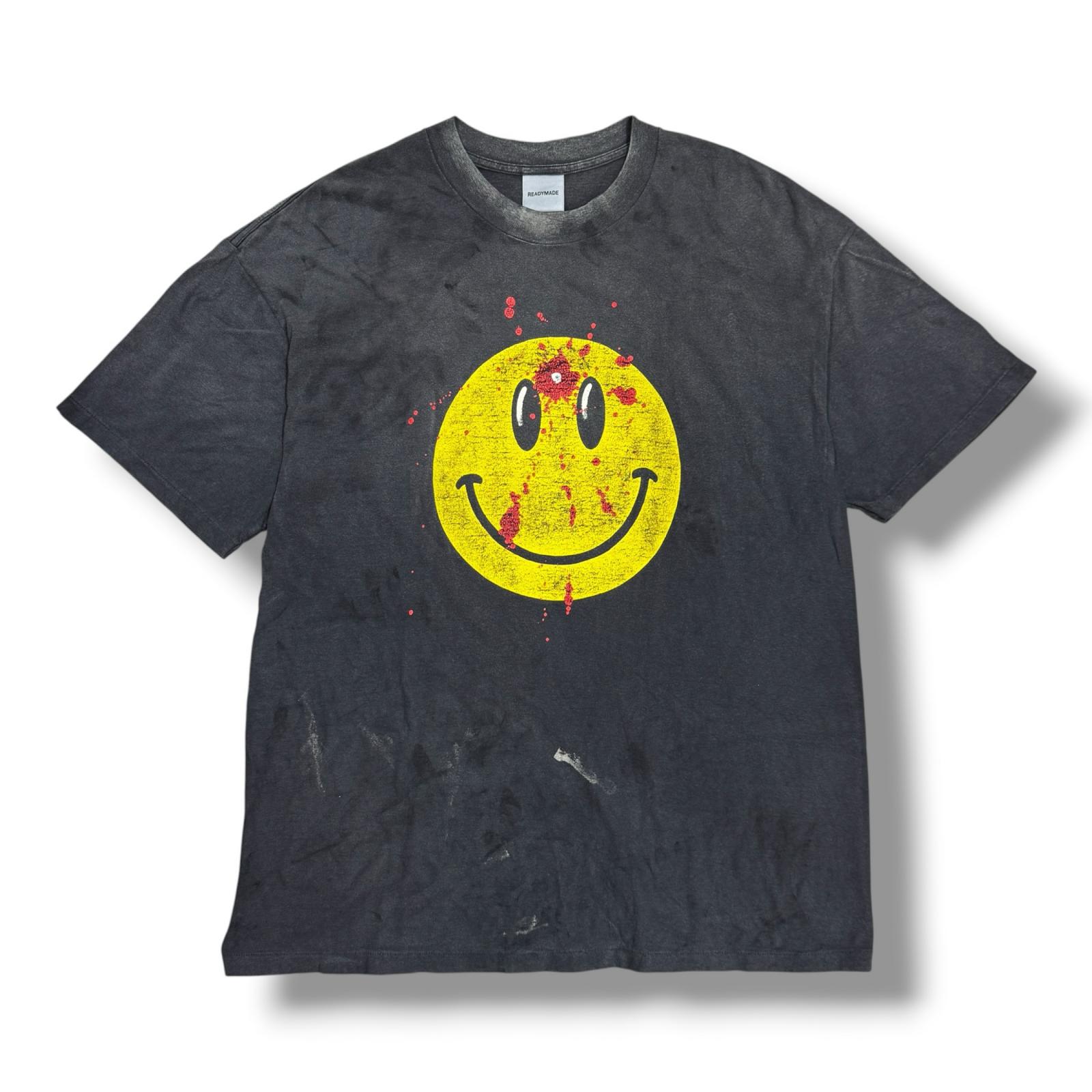 READYMADE・小母さんお手伝いさん 2024AA T-SHIRT SMILE 含み笑いティーシャツ  物質の状態A 半袖 ティーシャツ RE-CO-BK-00-00-279 大きさXL 濃灰色 メンズ （4088M）【中古】