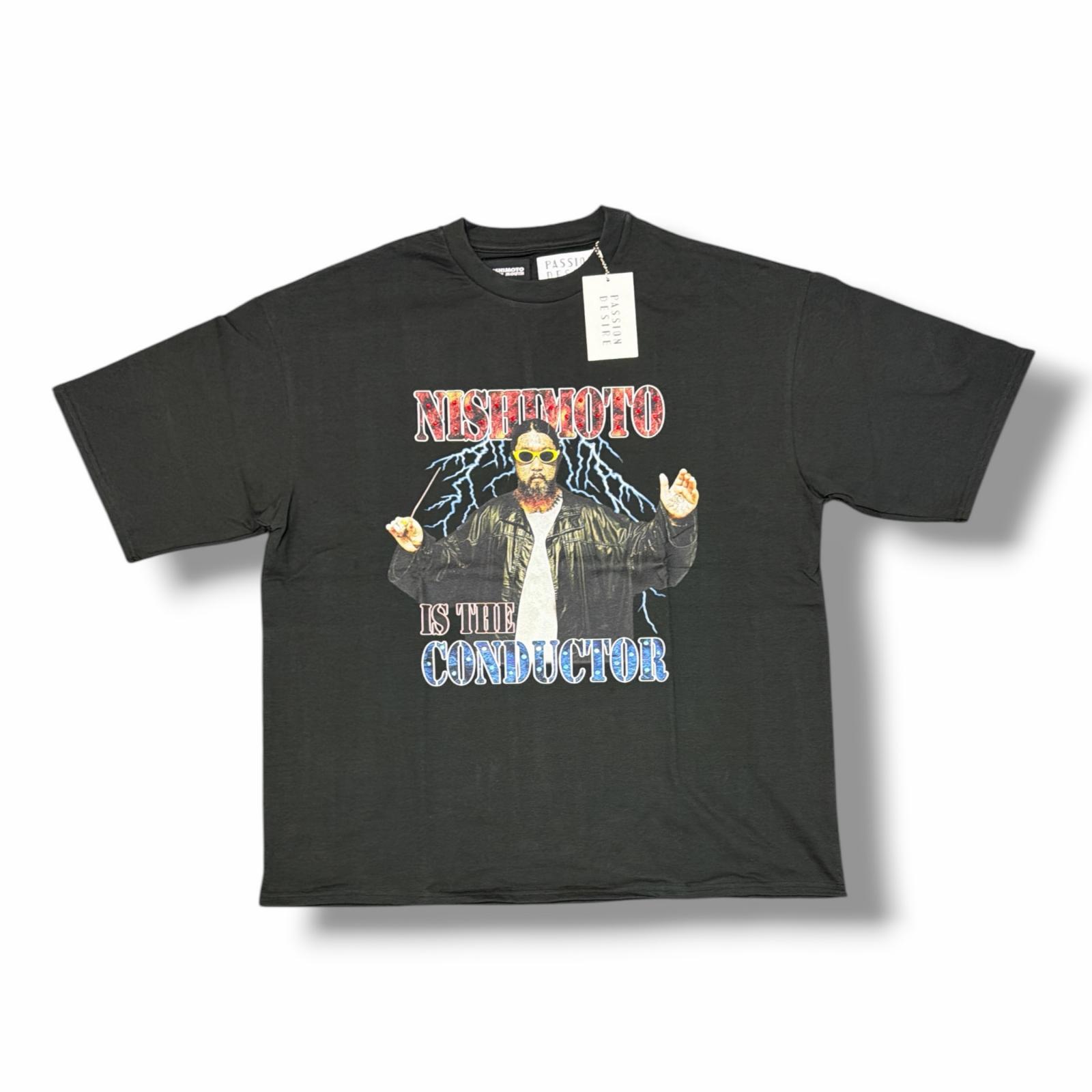 未当て嵌める el conductorH・音楽監督  × NISHIMOTO IS THE MOUTH・ニシモトイズザマウス DECORATED T-SHIRT \u0027THE CONDUCTOR 物質の状態SS デコレイトティーシャツ  PD24MC04 大きさ4 黒いこと メンズ （4568M）【中古】