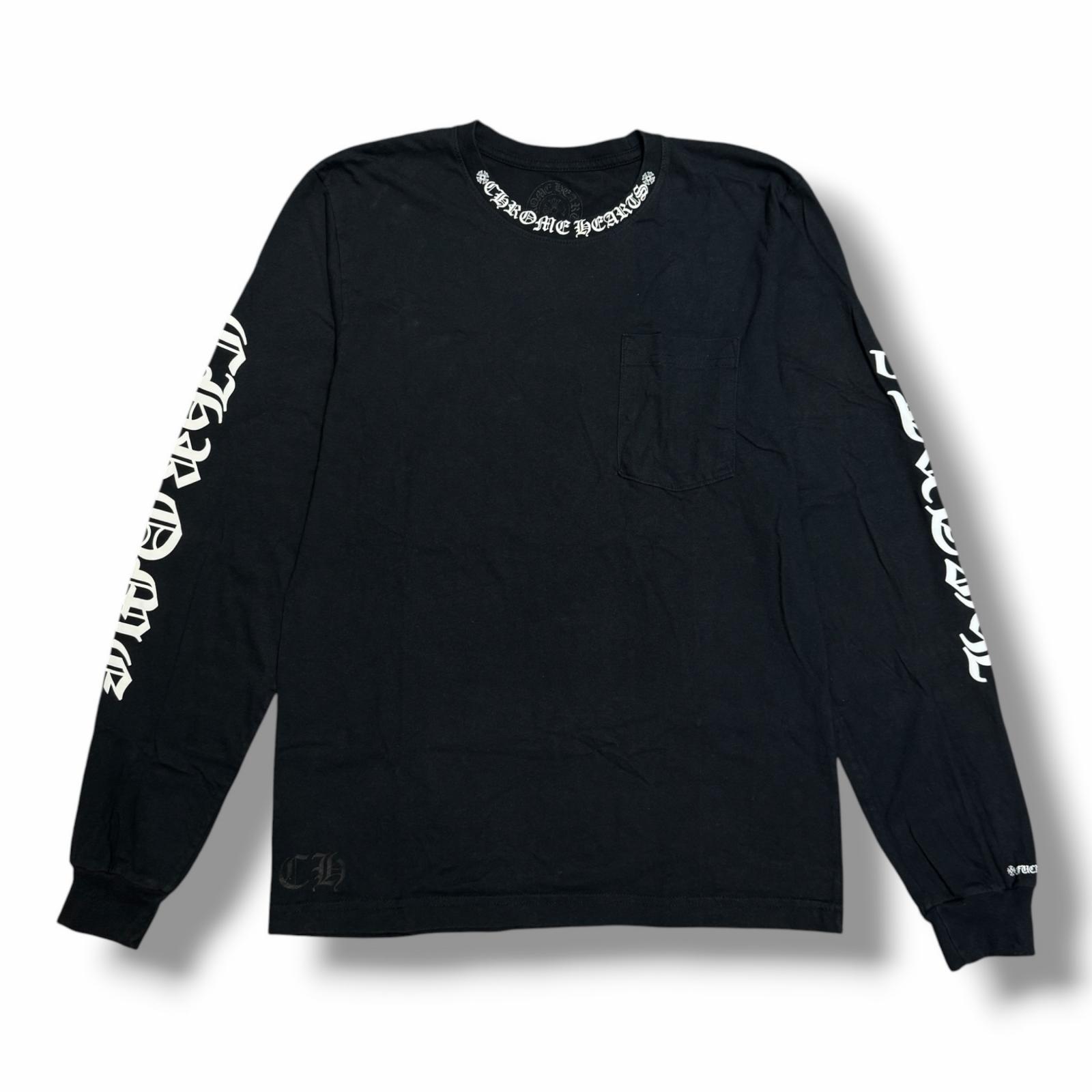 CHROME HEARTS・クロムハーツ CH LS NECK LOGO ネックロゴプリント 袖ロゴタイプ  物質の状態A カットソー 大きさM 黒いこと メンズ （18360M）【中古】