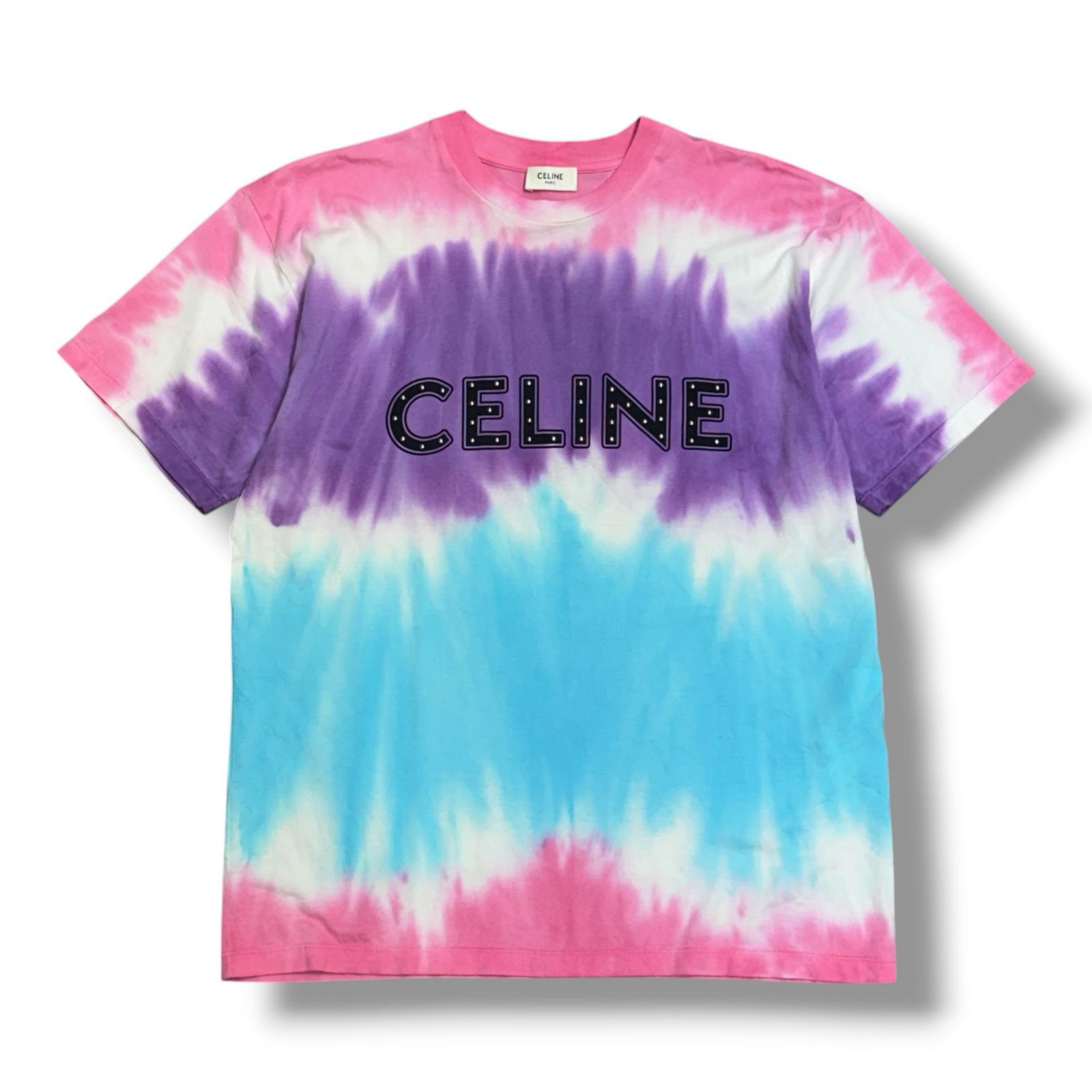 CELINE・セリーヌ スタッズ ロゴタイプ タイダイティーシャツ 物質の状態A 半袖 ティーシャツ 2X687956M 大きさXS マルチ色つや メンズ （9905M）【中古】