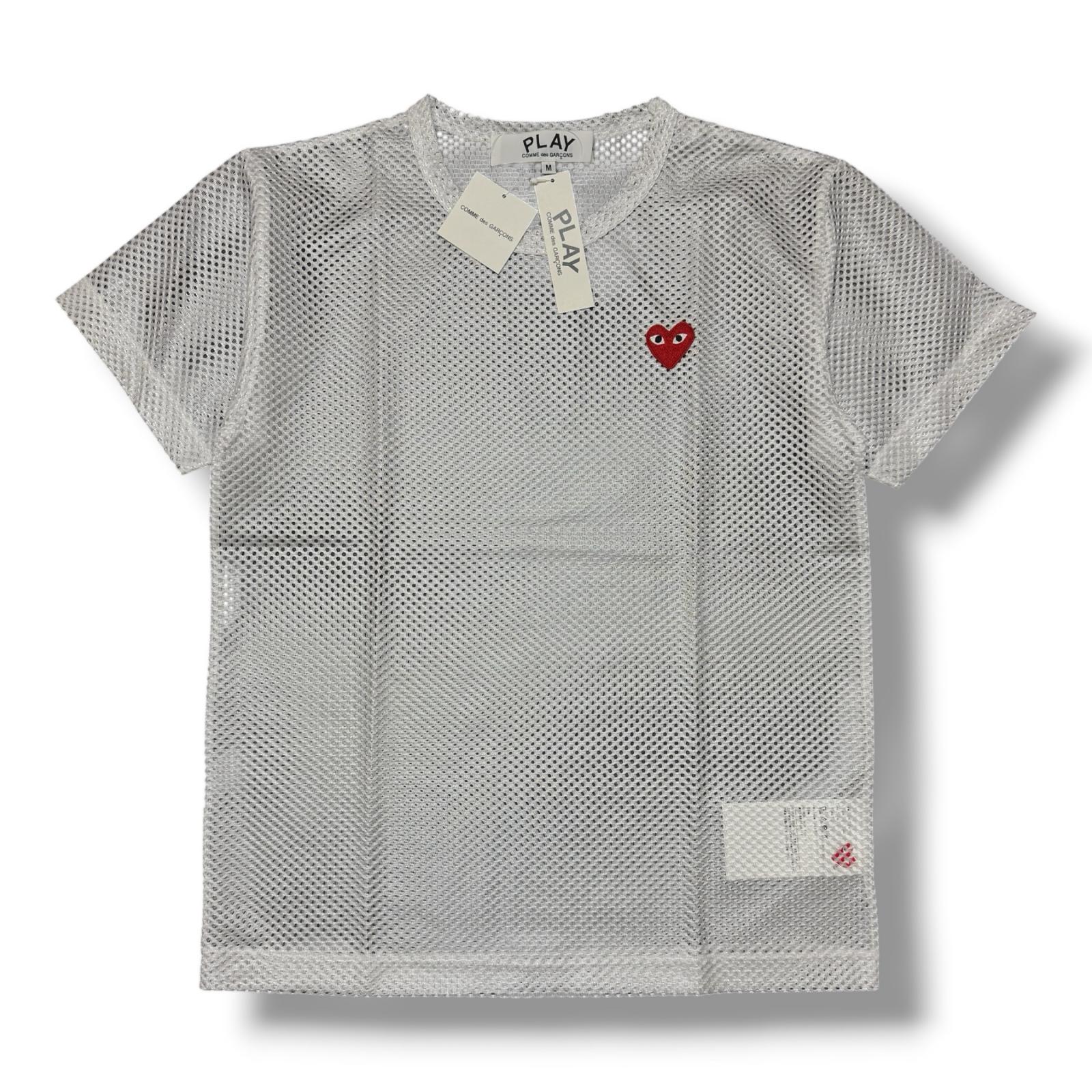 未当てはめる PLAY COMME des GARCONS・プレイコムデギャルソン RED EMBLEM MESH TEE 物質の状態SS 旗幟メッシュティーシャツ カットソー AX-T351-051 大いさM 白いこと メンズ （16473M）【中古】