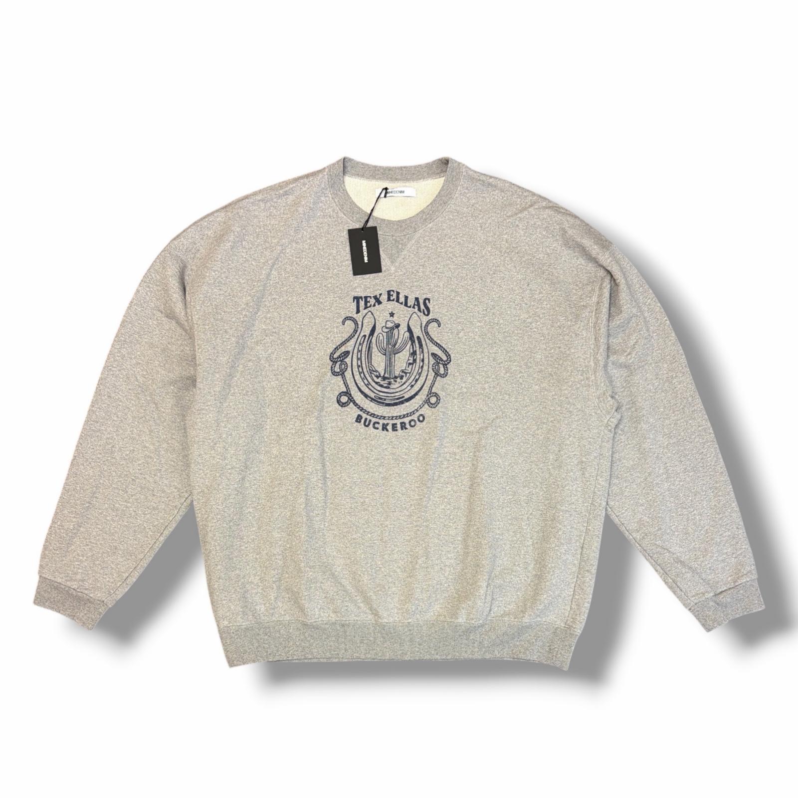 未当て嵌める MINEDENIM・マインジーンズ TEX ELLAS Buckeroo Crewneck Pullover 物質の状態SS カレッジロゴクルーネックスウェット 調教師 2503-4002 大きさXL 薄墨色 メンズ （18306M）【中古】