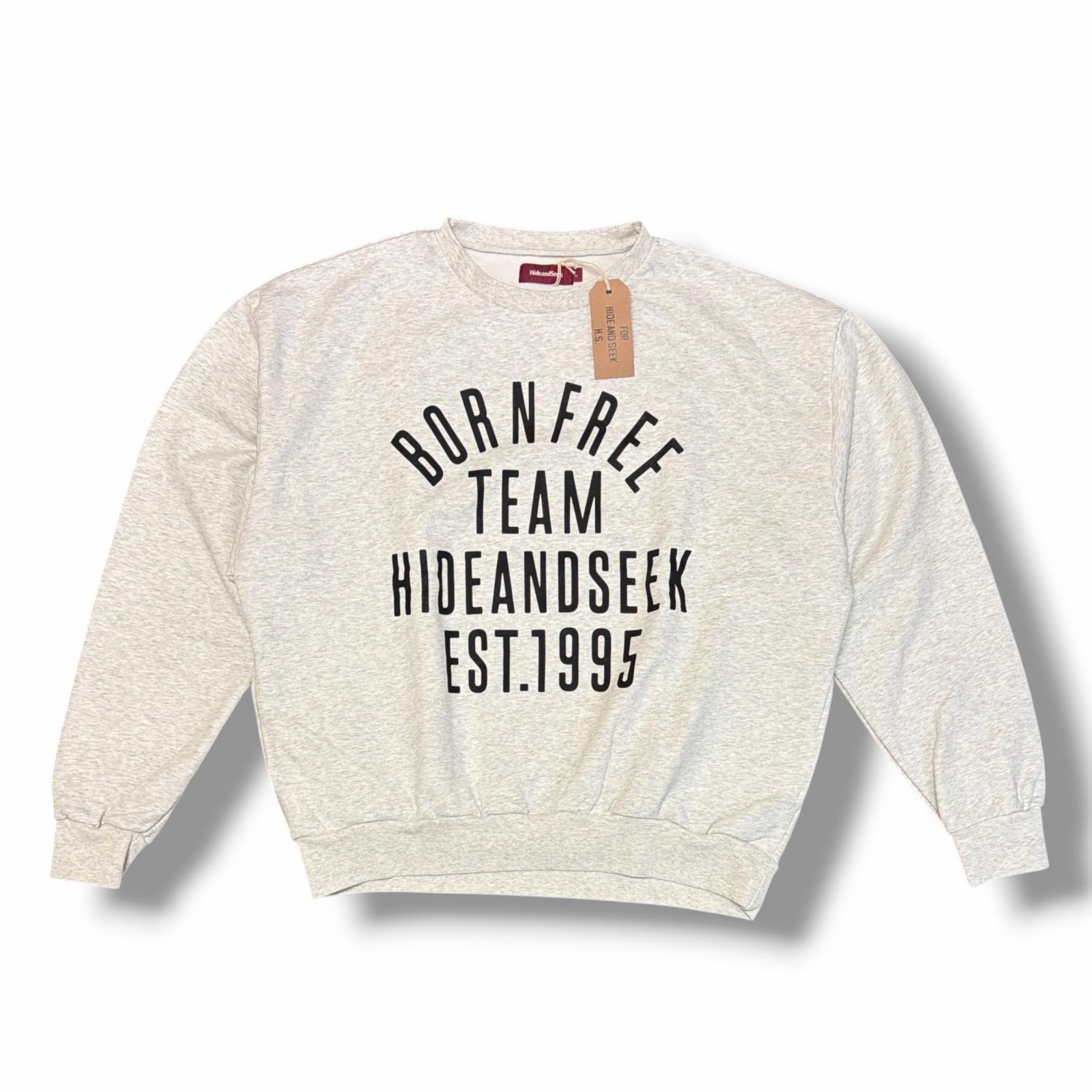 未当て嵌める HideandSeek・ハイドアンドシーク College Sweat Shirt 物質の状態SS ルーズフィット クルーネックスウェット 110625 大きさL 薄墨色 メンズ （18280M）【中古】