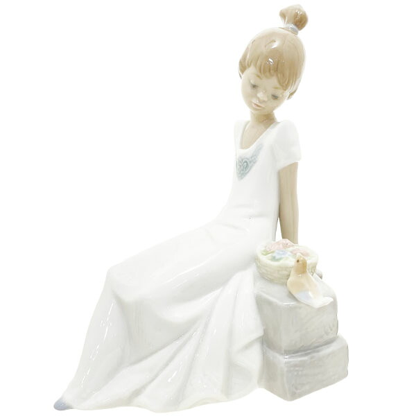訳あり NAO ナオ LLADRO リヤドロ 春が来た 1430 陶器 人形 フィギュア 少女 鳥 鳩 花束 籠 ドレス 置物 オブジェ インテリア