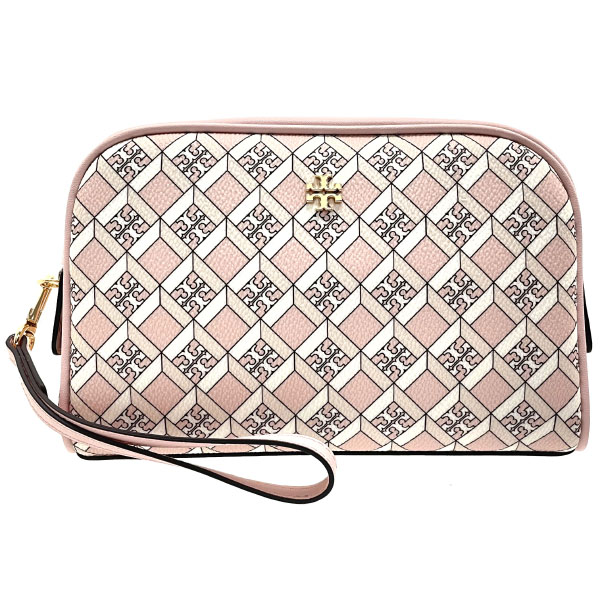 トリーバーチ ポーチ ジオ ロゴ エッセンシャルズポーチ PVC ピンク 87926 TORY BURCH アクセサリーポーチ ストラップ付き マルチポーチ 化粧ポーチ コスメポーチ コスメティックポーチ 小物入れ ブランド小物 美品 アウトレット GEO LOGO ESSENTIALS POUCH 【中古】