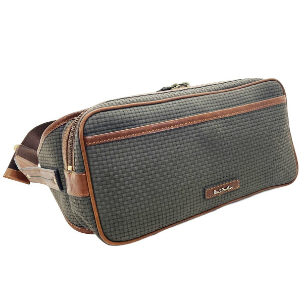 ポールスミス ウエストバッグ ロゴ ボディバッグ キャンバス レザー 革 グレー ブラウン 茶色 Paul Smith 編み込み メッシュ ヒップバッグ ウエストポーチ バッグ バック カバン 鞄 メンズ 紳士 男性【中古】