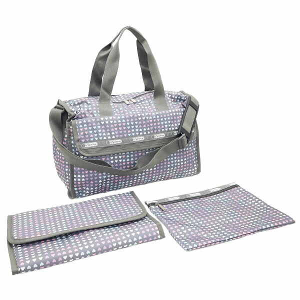 レスポートサック 2WAYバッグ ハート マザーズバッグ ナイロン マルチカラー ピンク系 ライトブルー系 グレー LESPORTSAC マット ポーチ付き ボストンバッグ ハンドバッグ ショルダーバッグ クロスボディー ママバッグ 斜め掛け 肩掛け 手提げ バッグ バック 美品【中古】