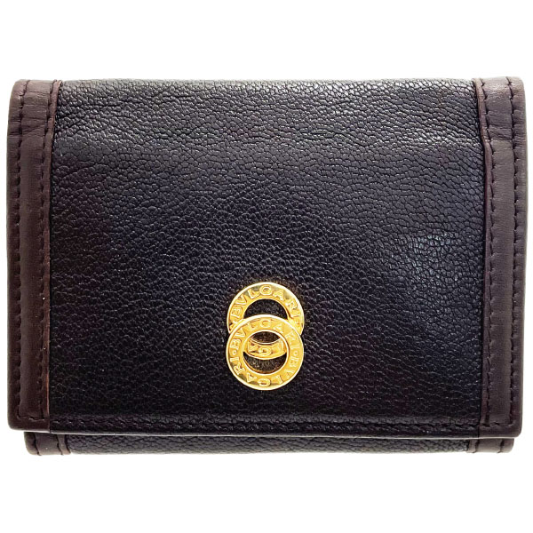 ブルガリ カードケース ドッピオトンド 名刺入れ レザー 革 ダークブラウン 濃茶 こげ茶 BVLGARI ロゴ ダブルリング カードホルダー カード入れ IC パスケース 定期入れ ブランド小物 メンズ 紳士 男性 【中古】