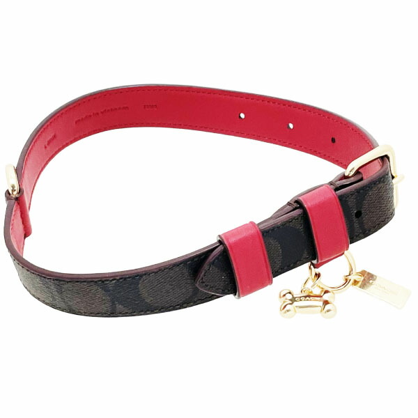 コーチ ドッグカラー レザー ハート型チャーム 犬用首輪 Mサイズ