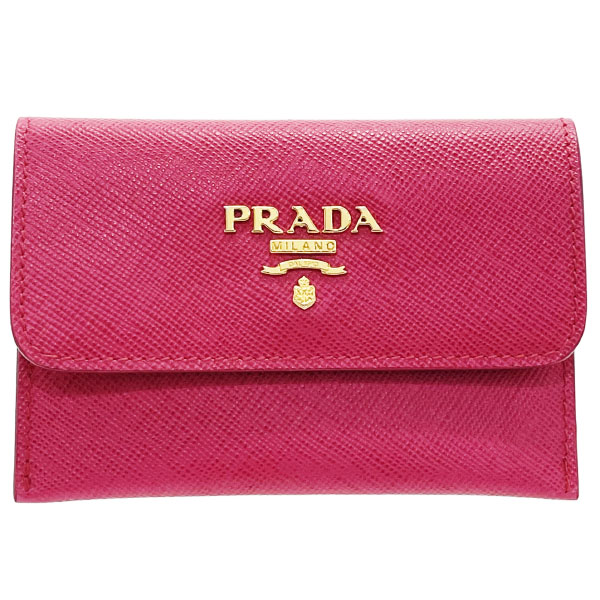 プラダ カードケース ロゴ 名刺入れ サフィアーノ レザー 革 ペオニア ピンク PRADA カードホルダー カード入れ IC ID パスケース 定期入れ 通勤 通学 ブランド小物 【中古】
