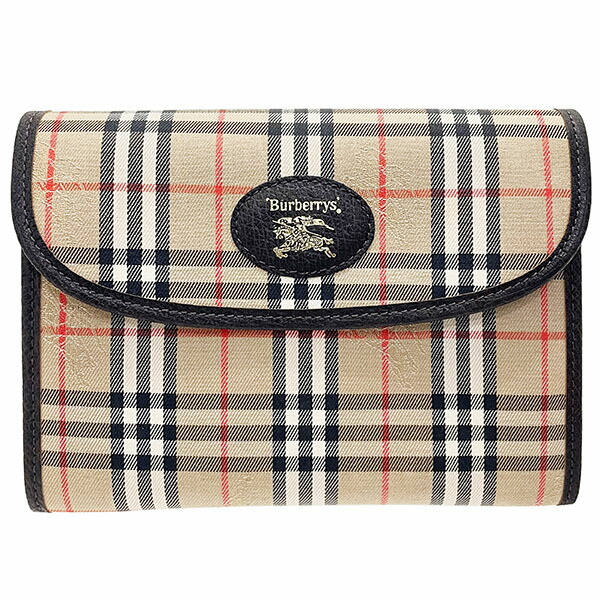 バーバリー ポーチ バーバリーチェック マルチポーチ キャンバス レザー 革 ベージュ系 ダークブラウン 濃茶 こげ茶 BURBERRY Burberrys バーバリーズ マルチケース アクセサリーポーチ コスメポーチ 化粧ポーチ 小物入れ【中古】
