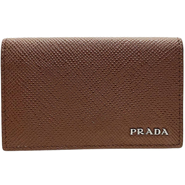 プラダ カードケース ロゴ 名刺入れ サフィアーノ レザー 革 ブラウン 茶色 2MC122 PRADA カードホルダー カード入れ IC ID パスケース 定期入れ 通勤 通学 ビジネス ブランド小物 箱付き SAFFIANO CUIR PALISSANDRO【中古】