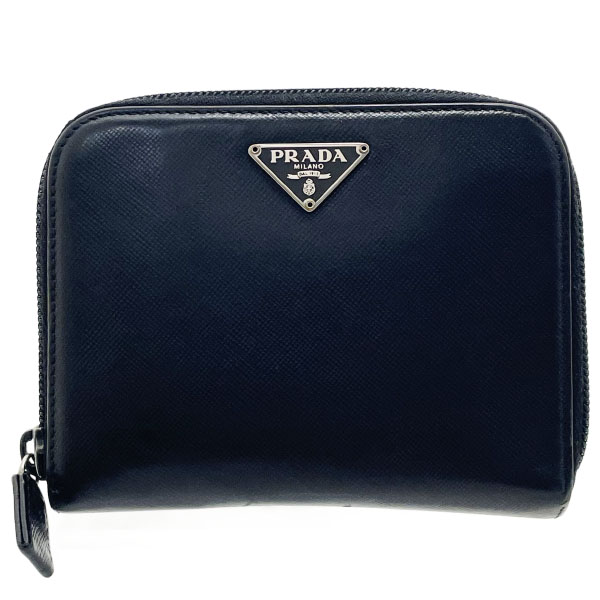 ⭐️ 極美品 プラダ サフィアーノ トライアングル 二つ折り財布 ブラック 鑑定済 プラダ PRADA PRADA プラダ SAFFIANO TRIANGLE サフィアーノ