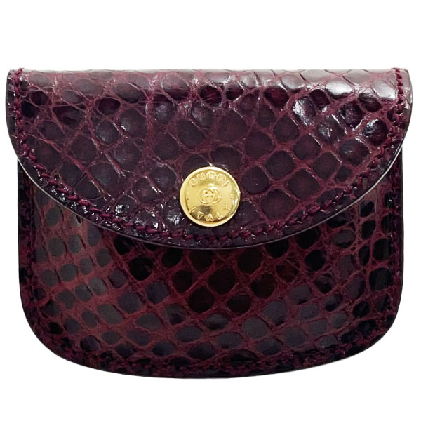 グッチ コインケース ヴィンテージ ミニ コインパース クロコダイル レザー 革 ボルドー系 030 01 GUCCI オールドグッチ 小銭入れ ブランド小物 箱付き【中古】