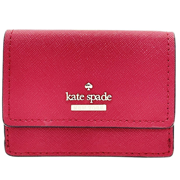 ケイトスペード 財布 ロゴ コンパクト財布 レザー 革 レッド 赤 kate spade 三つ折り財布 Wホック財布 両開き財布 ミニ財布 ミニウォレット ウォレット サイフ レディース 女性 【中古】