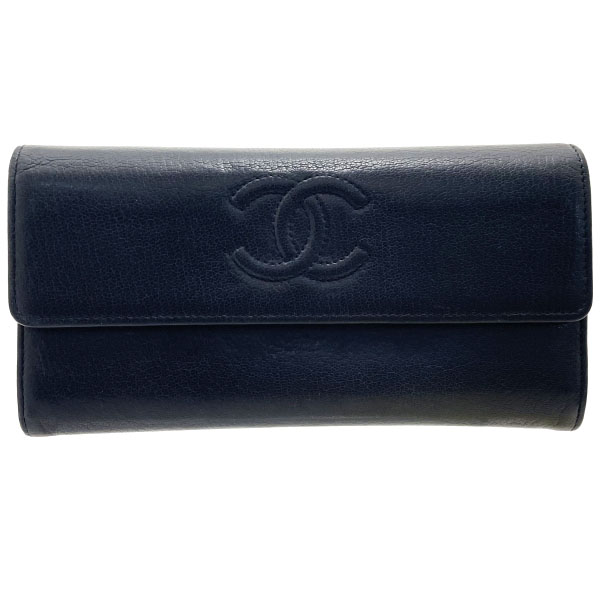 シャネル 長紙入れ ココマーク 二つ折り長紙入れ なめし革 革 黒いこと 黒 A50070 CHANEL CC ジッパー長紙入れ 紙入れ ロングウォレット ウォレット サイフ 箱付き添い人【中古】