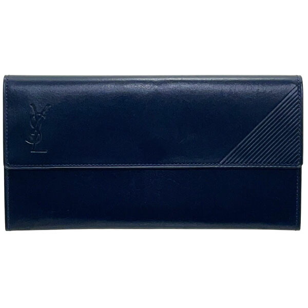 イヴサンローラン 長財布 ロゴ 二つ折り長財布 レザー 革 ネイビー 紺 YVES SAINT LAURENT ファスナー長財布 ロングウォレット ウォレット サイフ メンズ 紳士 男性 YSL【中古】