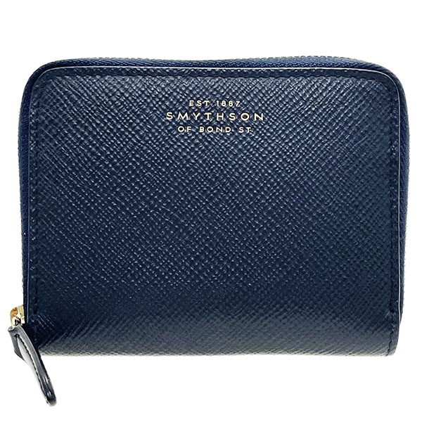 スマイソン コインケース パナマ スモール ジップ アラウンド パース レザー 革 ネイビー 紺色 1029529 SMYTHSON PANAMA コインパース 小銭入れ 財布 コンパクト財布 ミニ財布 ミニウォレット サイフ 箱付き 【中古】