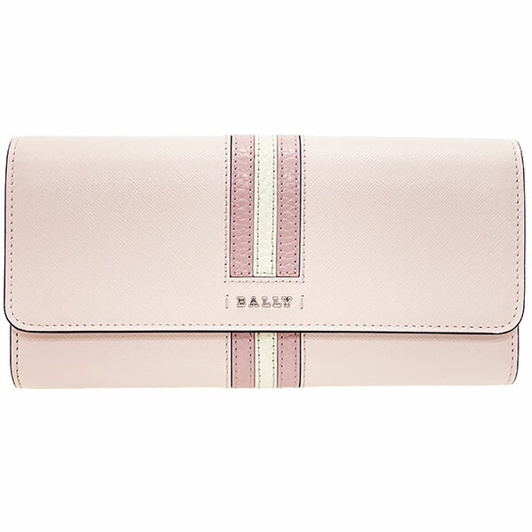 バリー 長札入れ 縞模様 コンチネンタルウォレット なめし革 革 ともし火サクラ色 薄サクラ色 BALLY ロゴタイプ 二つ折り長札入れ ジッパー長札入れ ロングウォレット ウォレット サイフ レディース 亭主もち 美品【中古】 レディース財布-財布・ケース-バッグ・小物・ブランド雑貨