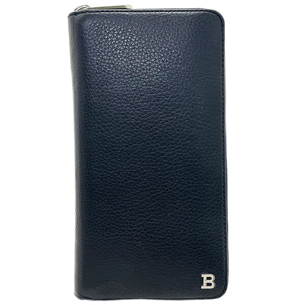 バリー Bロゴタイプ ラウンドジッパー長紙入れ なめし革 黒いこと 紙入れ メンズ【中古】