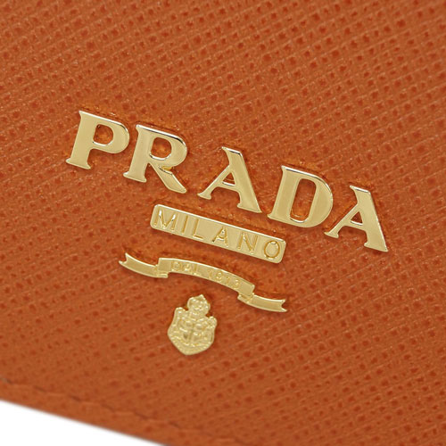 Seal限定商品衝撃価格 高額クーポン配布中 二つ折り Prada 1mv4 小 財布 Papaya ダミエ アズール サッフィアーノ Papaya 小銭入れ付き タイガ プラダ カーフパパイアオレンジ 期間 12 3 ゴールド金具 パパヤ アウトレット あす楽対応 キャッシュレスで5 還元