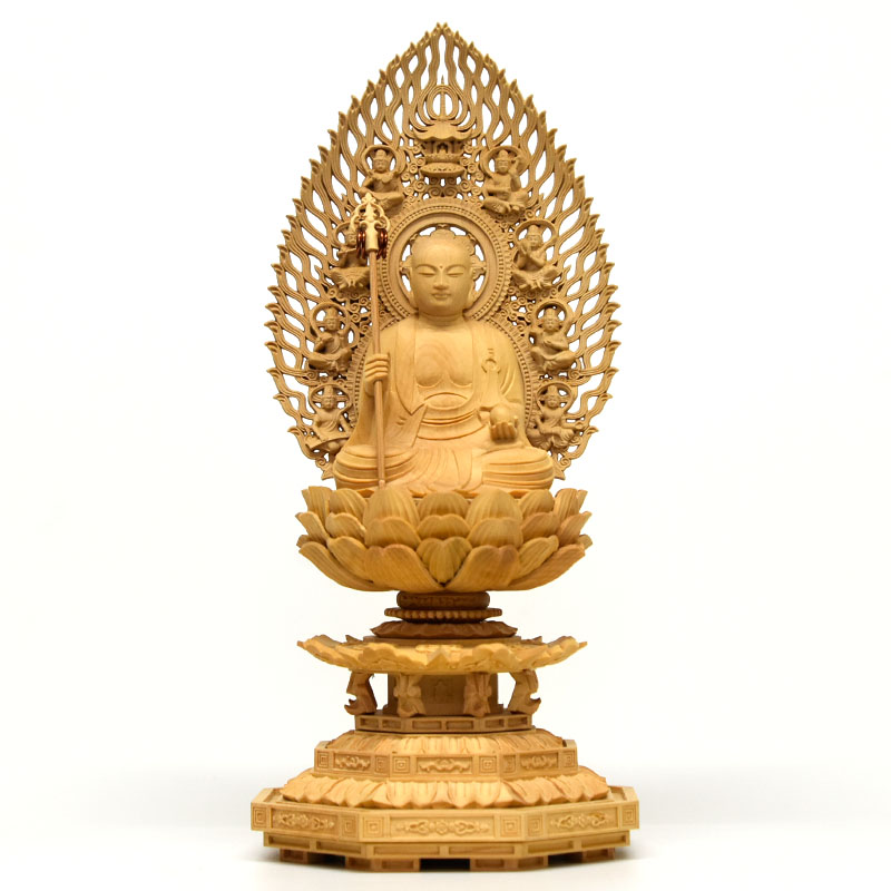 地蔵尊像ダイキャスト金色製約36cm 光背付き 楽天市場】木彫り仏像 【地蔵菩薩坐像】 飛天光背八角台 柘植（ツゲ