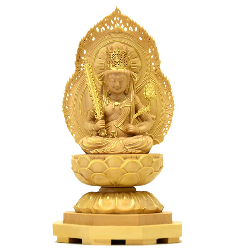 木彫り仏像 　小仏【虚空蔵菩薩座像】 柘植　金泥　干支お守り本尊-丑年・寅年｜海宇工芸館　店