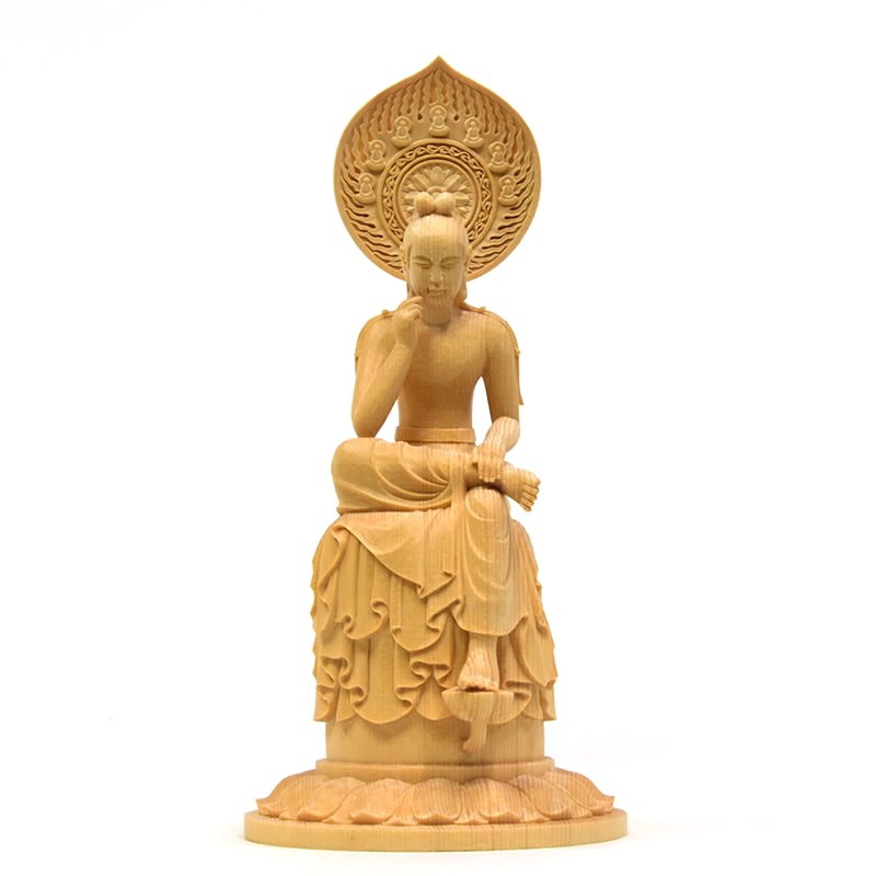 木彫り仏像 上彫【女帝寺形菩薩半跏像】（伝如意輪観音） 桧木 高20糎