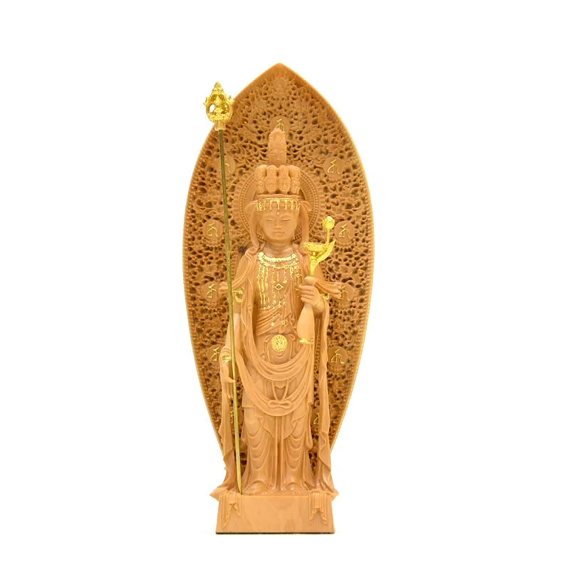 木彫り仏像 小仏-長谷寺形【十一面観音菩薩】 柘植 金泥遣りくち 総締め12珊