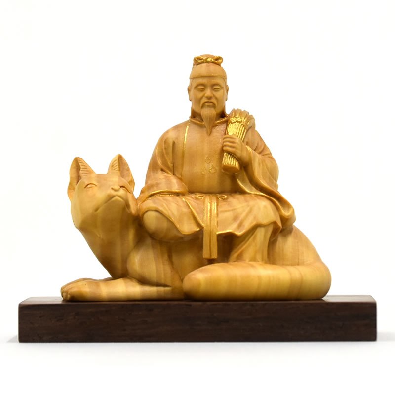 木彫り仏像 小仏-【狐狸神】柘植 金泥操作手順 締め高7.3糎 ※桐箱付き添い人