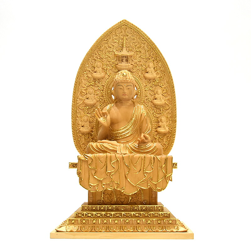 木彫り仏像 薬師寺形【御医者さん三尊像】 桧木 切金 本尊坐3.0寸 脇仏立4.5寸