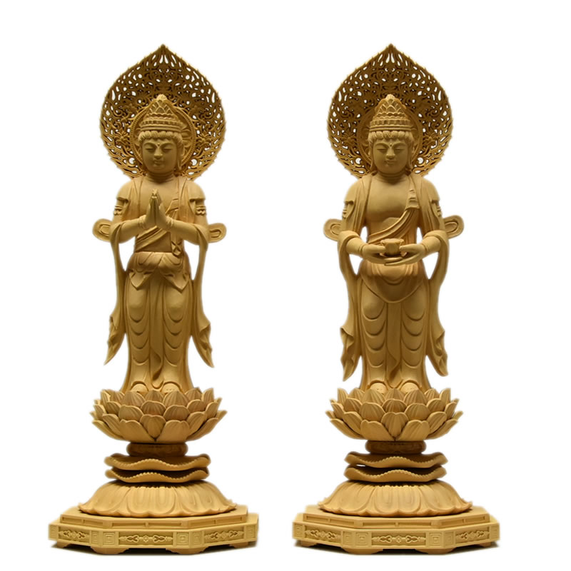 楽天市場】木彫り仏像 【観音菩薩・勢至菩薩】二体セット 飛天