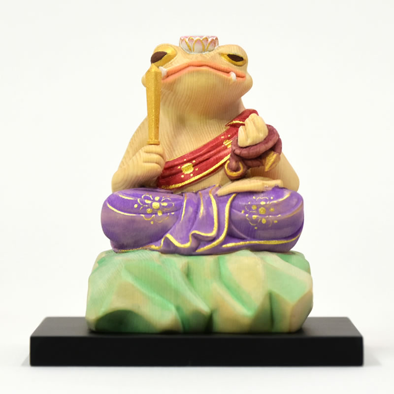 木彫り 蛙仏 干支お守り本尊−【不動明王】 「酉」 桧木(ヒノキ)|海宇工芸館 店