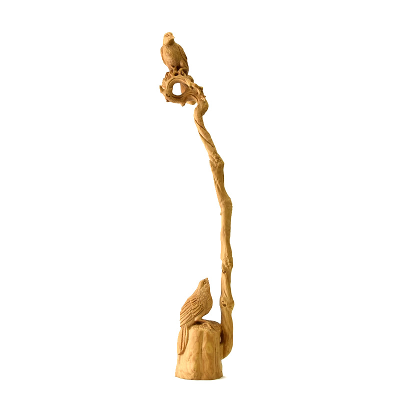 柘植置物　鶯（ウグイス）　総高34.5cm｜海宇工芸館　店