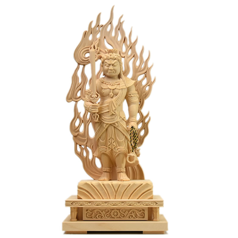 楽天市場】木彫り仏像 【不動明王立像】 火炎光背四角台 桧木立6.0寸