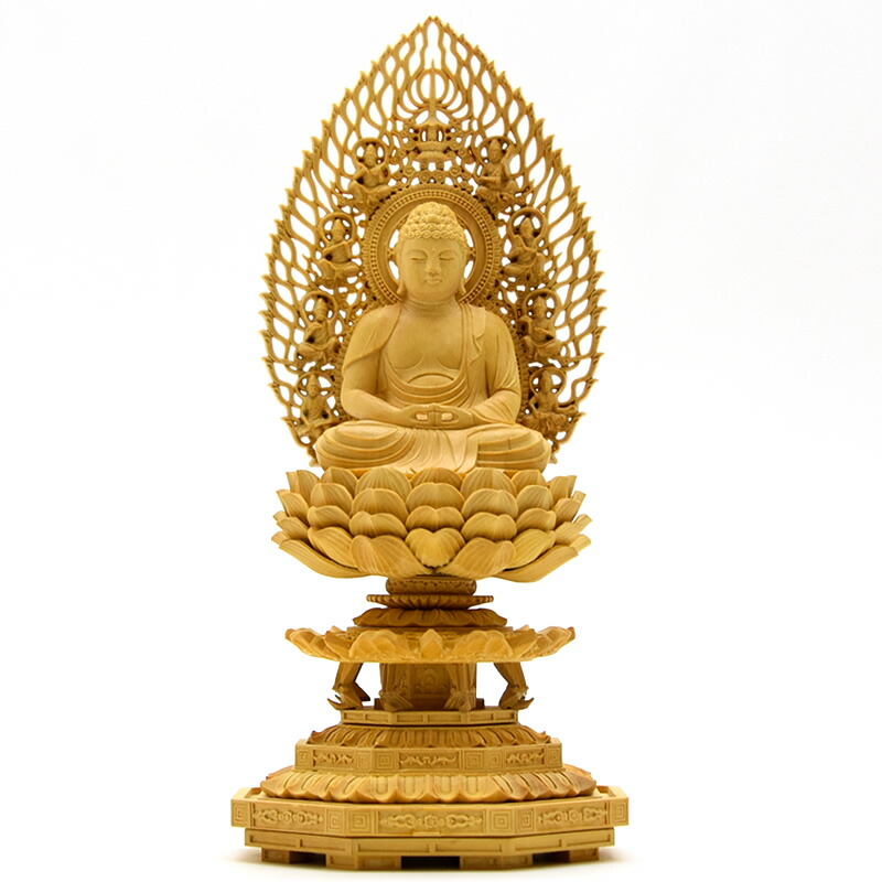 楽天市場】仏像【総柘植材・八角飛天光背仏像：阿弥陀如来2.0寸