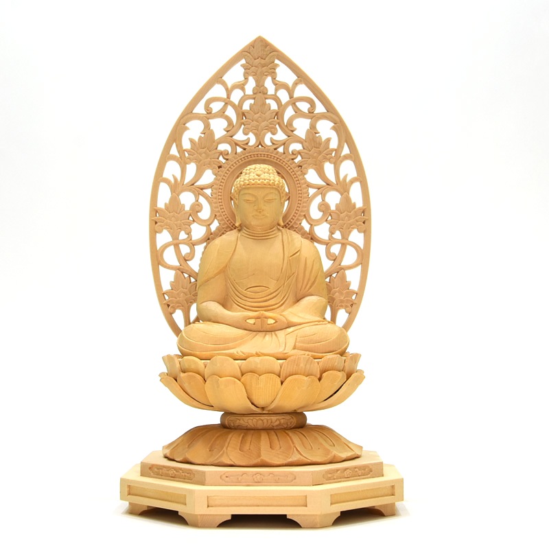 楽天市場】木彫り仏像 【東形阿弥陀如来】 八角台 柘植（ツゲ） 立3.0