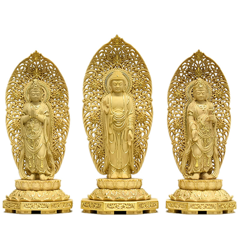 【小仏】柘植阿弥陀三尊彫像 切金