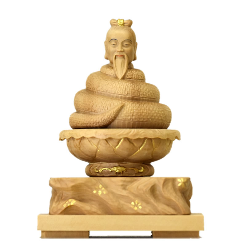 木彫り仏像 小仏【宇賀神】 柘植 金泥 総高8.5cm|海宇工芸館 店