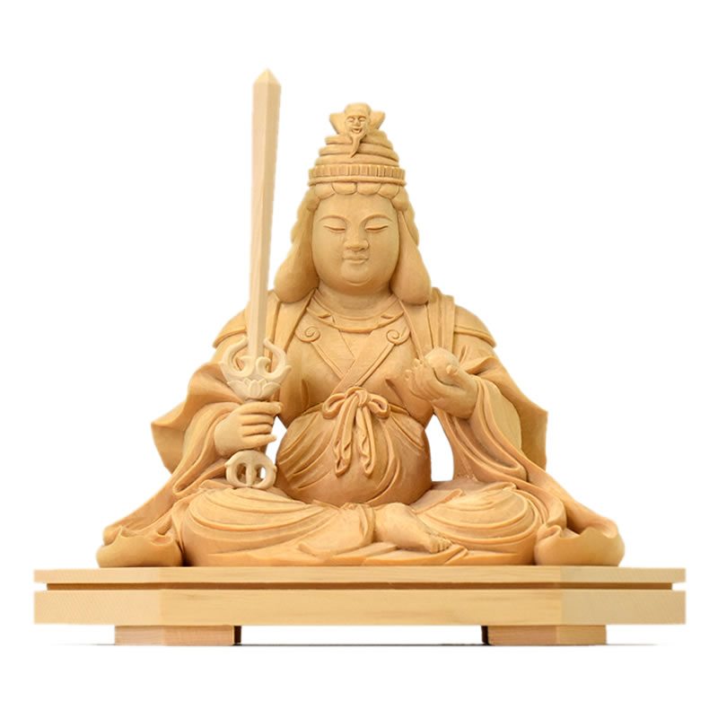 木彫り仏像 上彫【宇賀弁財天(弁才天)座像】 桧木 坐4.0寸|海宇工芸館 店
