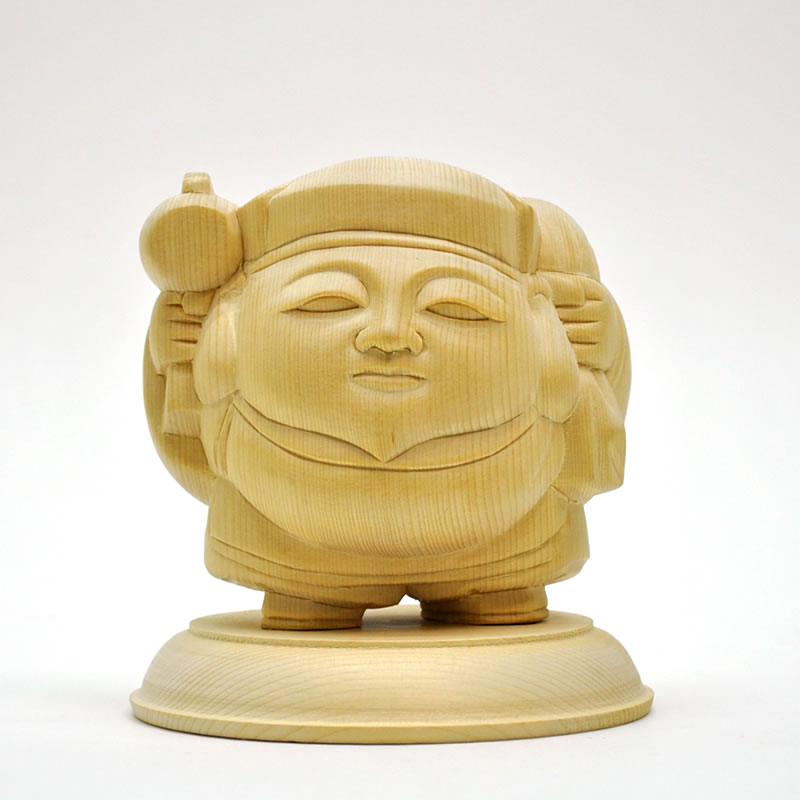 木彫り仏像 【丸徳大黒天】　桧木　総高13.5cm｜海宇工芸館　店