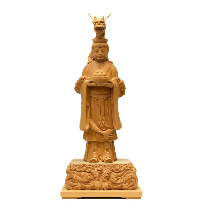 木彫り仏像 【八大龍王筆頭--難陀龍王】 桧木（ひのき） 立6.5寸 締め高30糎