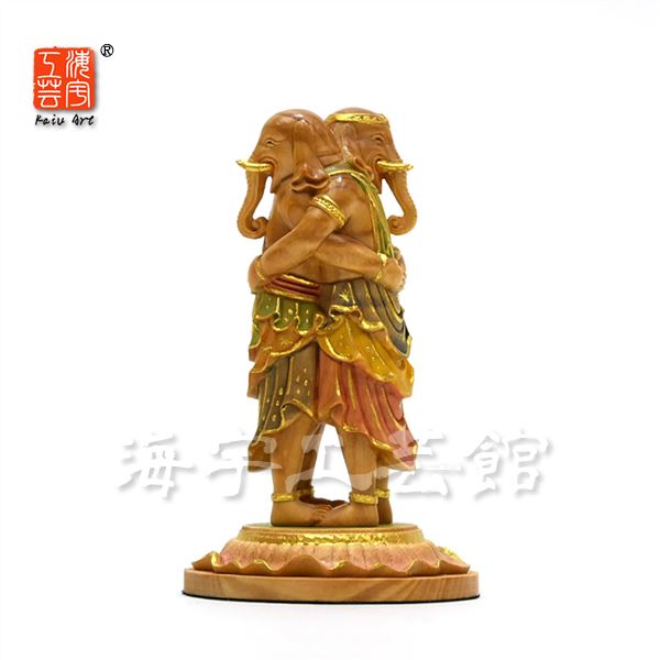 木彫り 仏像 小仏-【歓喜天（聖天）】 柘植 パステル色 総締め8.8珊 ※桐箱付き添い人