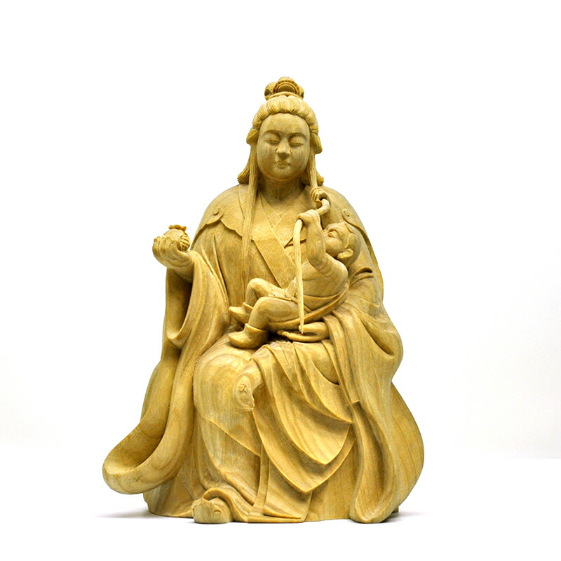 木彫り仏像　楠木園城寺形【訶梨帝母（鬼子母神）倚像】　高約24cm｜海宇工芸館　店