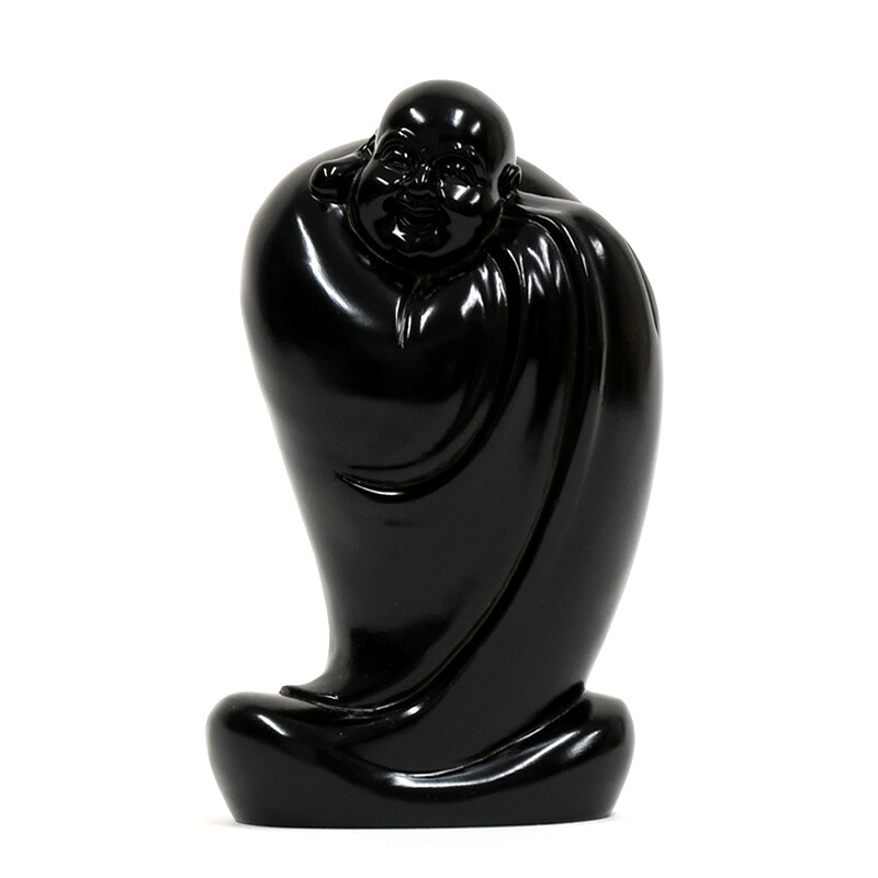 木彫り仏像 飾りつけ 【布袋（ほてい）円頂黒衣像】 柘植（つげ） 古色 高さ：12.5糎 金運 引きくらべる運