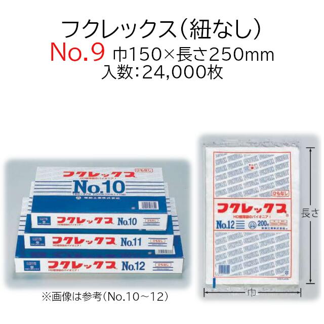 半額SALE／ 極薄袋 フクレックス No.9 紐なし ケース販売 24000枚入 半透明 平袋 送料無料 サイズ 巾150mm 長さ250mm 福助  福助工業 業務用 規格袋 HDPE ハイデン 副資材 消耗品 包装 保存 収納 保管 調理 介護 衛生 食品 肉 魚 紐無し